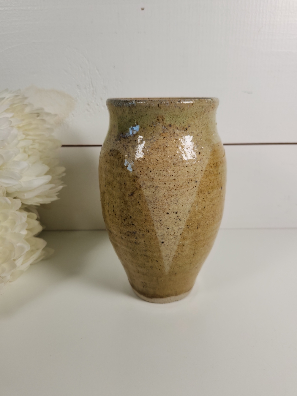 Vintage Signed Studio Pottery Crazed Vase 7"| Rustic Brown Stoneware Vessel
